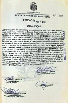 NÚMERO DA CERTIDÃO: 529.2001