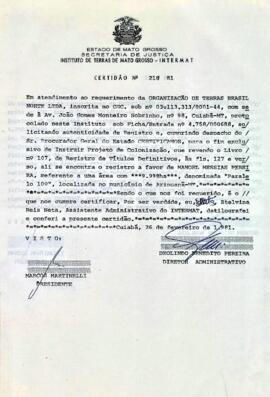 NÚMERO DA CERTIDÃO: 218.81