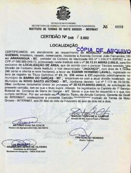 NÚMERO DA CERTIDÃO: 048.2002
