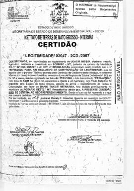 NÚMERO DA CERTIDÃO: 03047-2CD.2007