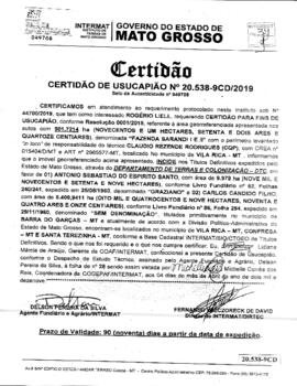 NÚMERO DA CERTIDÃO: 20.538-9CD.2019