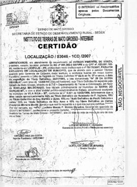 NÚMERO DA CERTIDÃO: 03046-1CD.2007