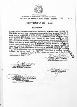 NÚMERO DA CERTIDÃO: 236.2001