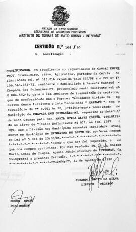 NÚMERO DA CERTIDÃO: 168.90
