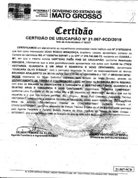 NÚMERO DA CERTIDÃO: 21.067-9CD.2019