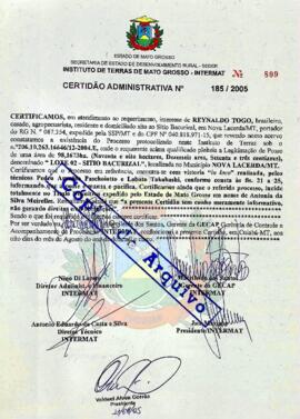 NÚMERO DA CERTIDÃO: 185.2005