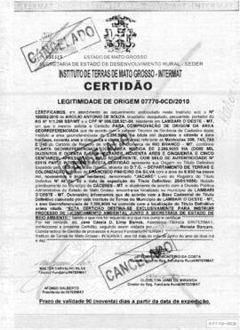 NÚMERO DA CERTIDÃO: 07770-0CD.2010