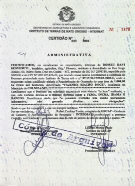 NÚMERO DA CERTIDÃO: 023.2004