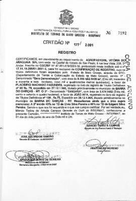 NÚMERO DA CERTIDÃO: 177.20001
