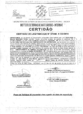 NÚMERO DA CERTIDÃO: 07040-5CD.2010