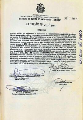 NÚMERO DA CERTIDÃO: 422.2001