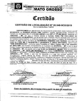 NÚMERO DA CERTIDÃO: 20.548-9CD.2019