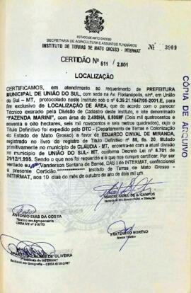 NÚMERO DA CERTIDÃO: 511.2001
