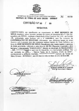 NÚMERO DA CERTIDÃO: 85.00