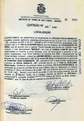 NÚMERO DA CERTIDÃO: 478.2001